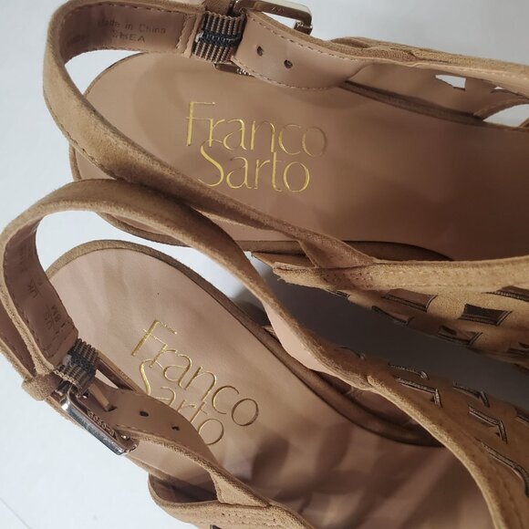 FRANCO SARTO Womens Sandals 8 Shea‎ Cut Out Wedge Cork Leather Tan Chunky Y2K - Picture 9 of 9